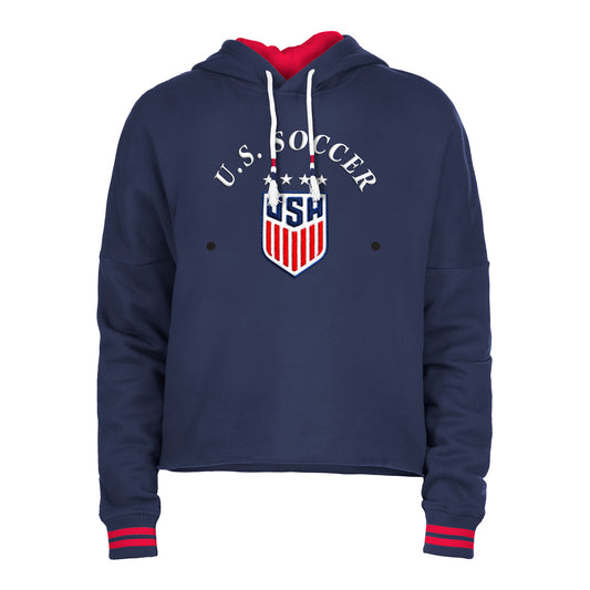 Women's New Era USWNT Fleece Cropped Navy Hoodie - Front View