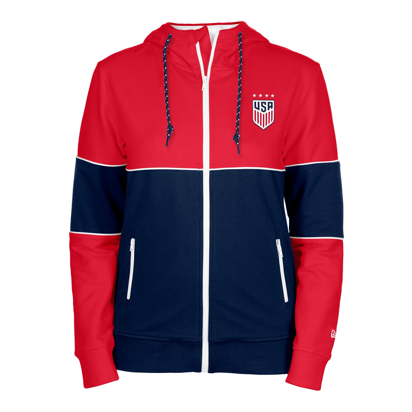 Women's New Era USWNT Full Zip Blocked Red Hoodie - Front View
