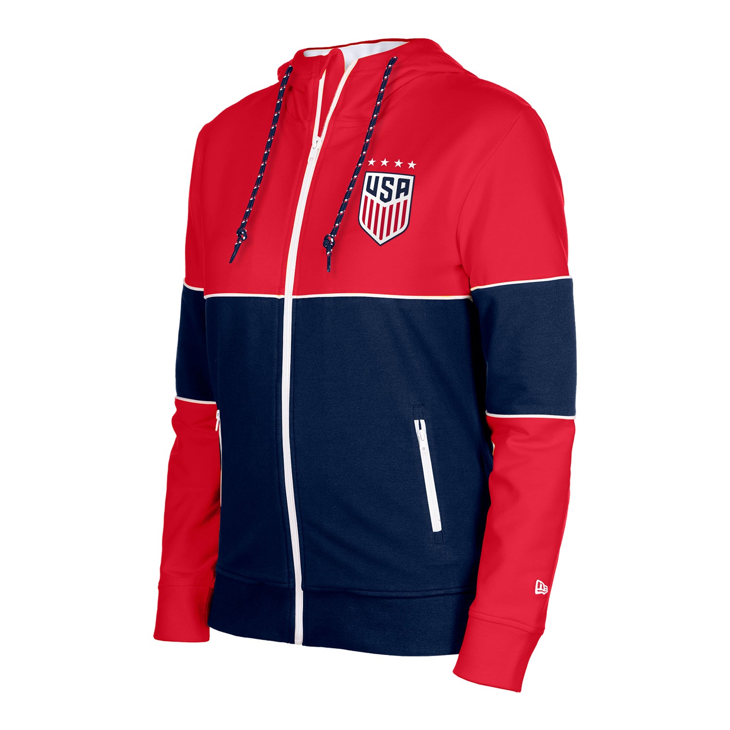 Women's New Era USWNT Full Zip Blocked Red Hoodie - Front Side View