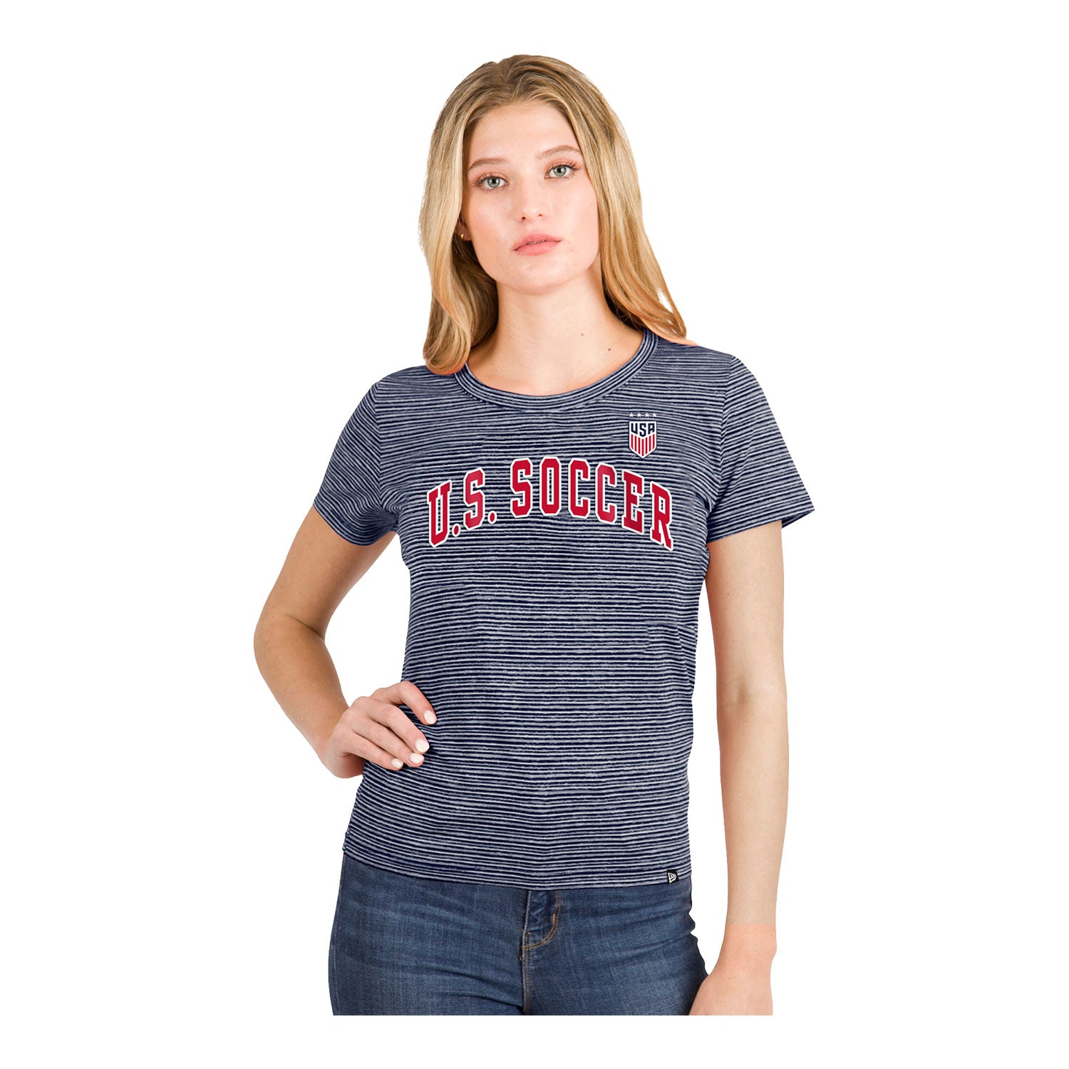 Women's New Era USWNT Arched Navy Tee - Front View