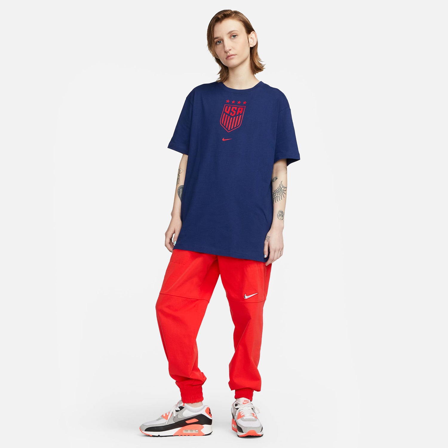 Women's Nike USWNT Crest Blue Tee - Model View