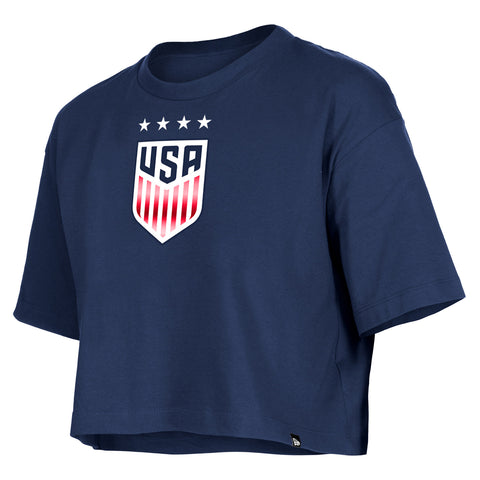 Women's New Era USWNT Boxy Navy Crop Tee - Front Side View