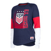 Women's New Era USWNT Colorblock Navy L/S Tee - Front Side View