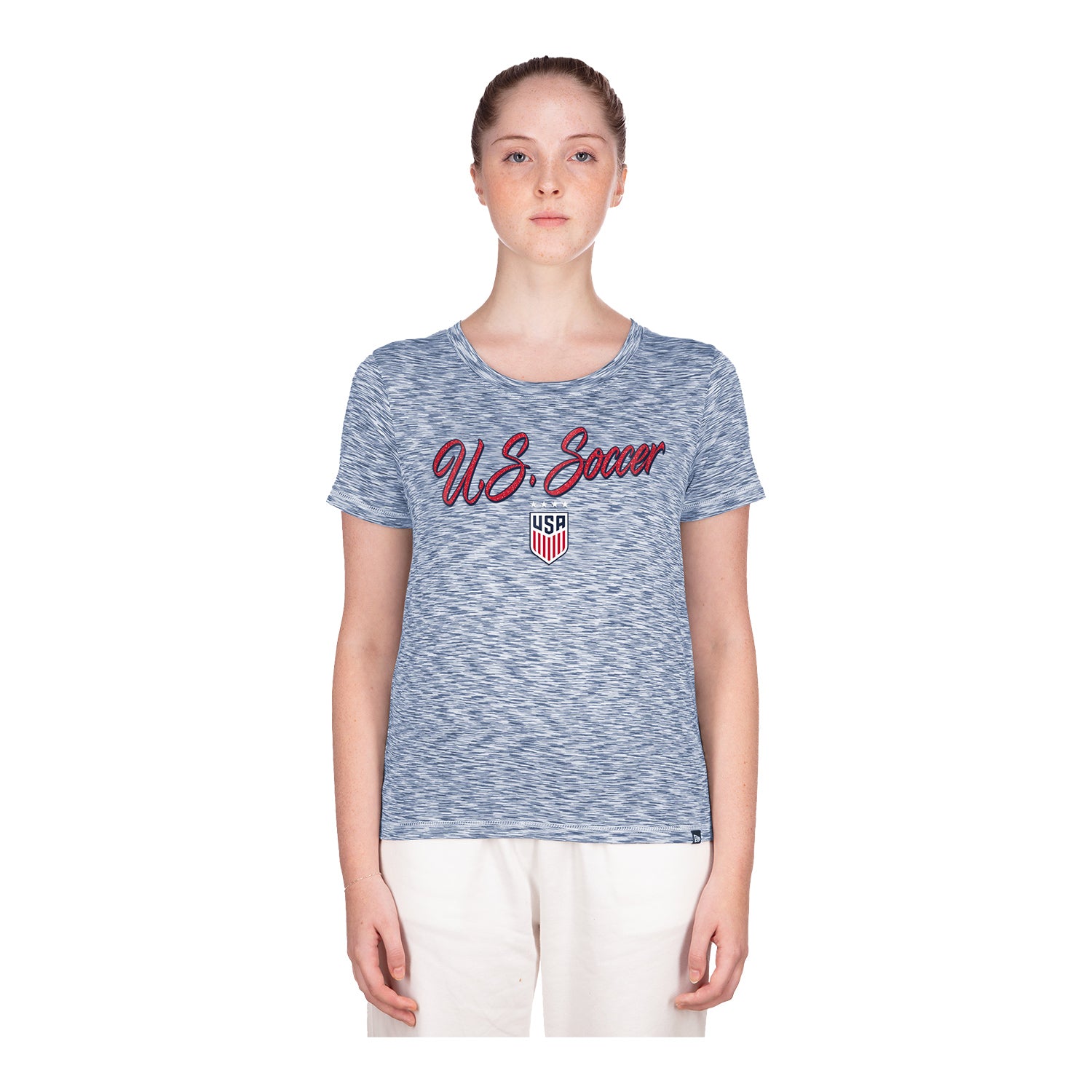 Women's New Era USWNT Colorblock Navy Tee - Front View