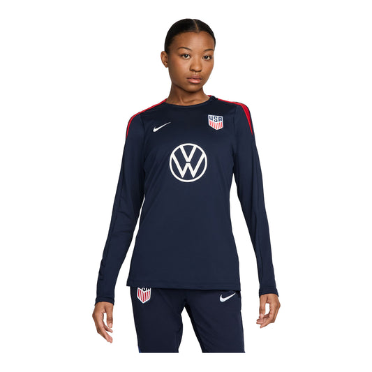 Women's Nike USWNT VW Strike Long Sleeve Navy Top - Front View on Model