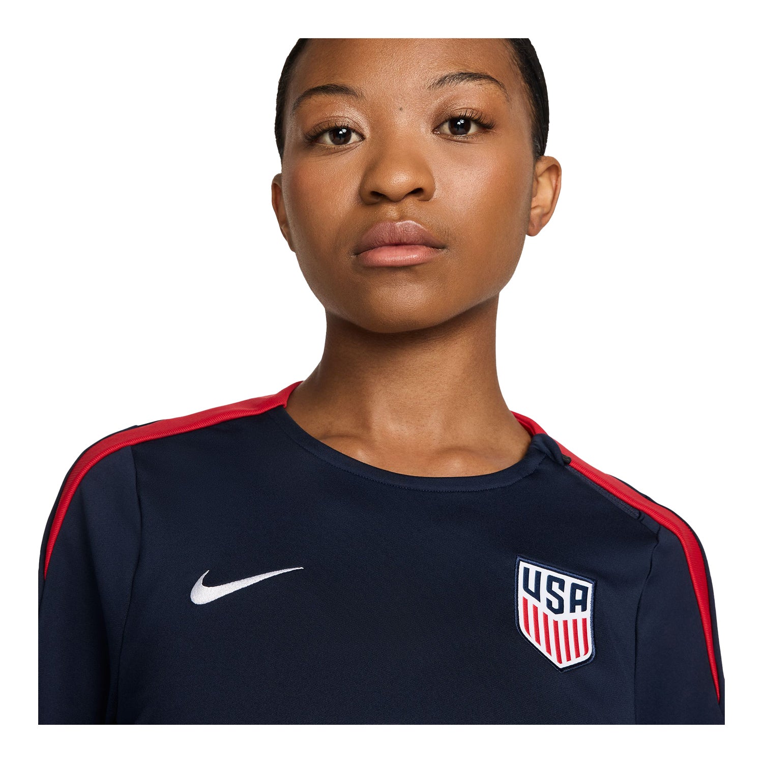 Women's Nike USWNT VW Strike Long Sleeve Navy Top - Collar View