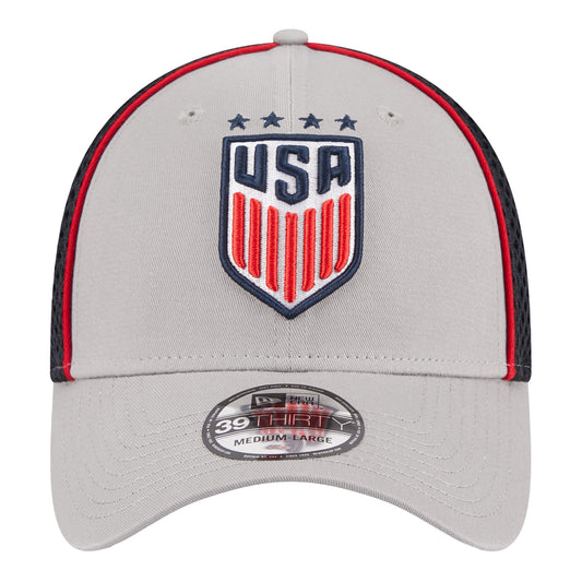 Men's New Era USWNT 39Thirty Grey Mesh Hat - Front View