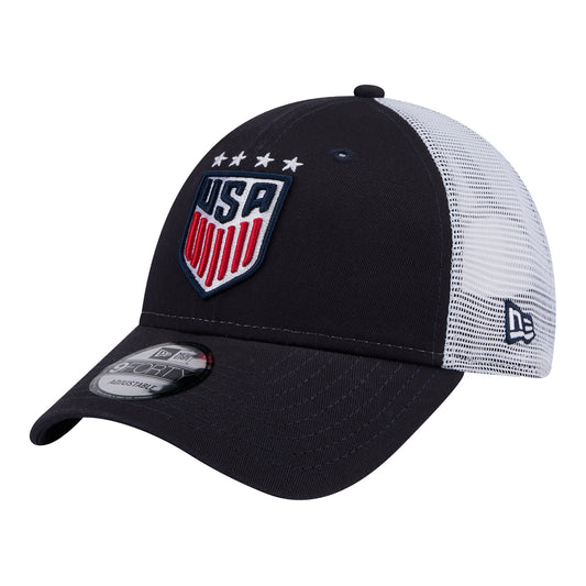 Adult New Era USWNT 9Forty Trucker Navy Hat - Front View