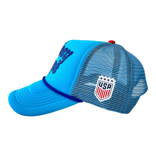 Adult USWNT Lindsey Heaps Puff Print Light Blue Trucker Hat