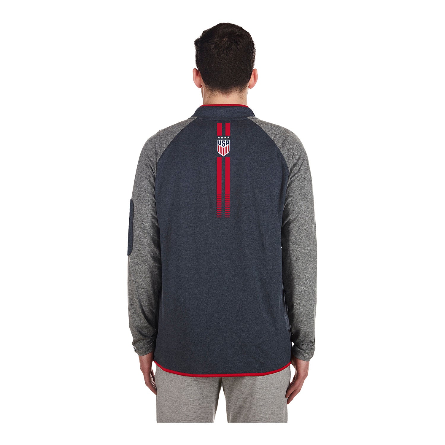 Men's New Era USWNT 1/4 Zip Navy/Grey Pullover - Back View