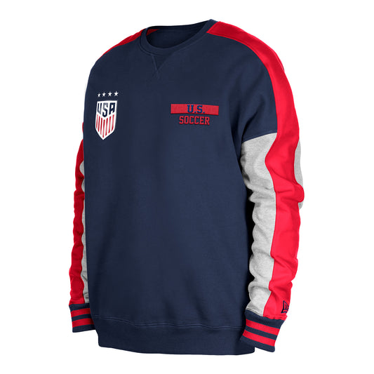 Men's New Era USWNT Navy Split Crewneck - Front Side View