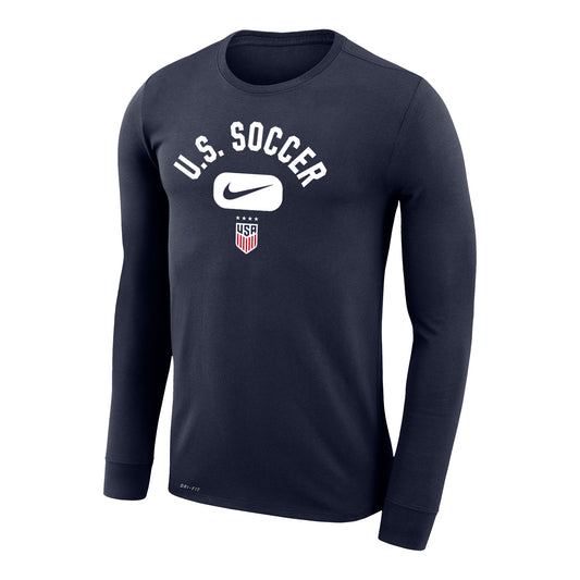 Men's Nike USWNT Crest Dri-FIT Navy L/S Tee - Front View