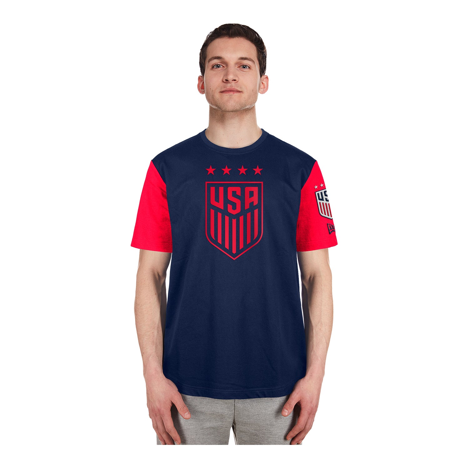 Men's New Era USWNT Striped Navy Tee - Front View