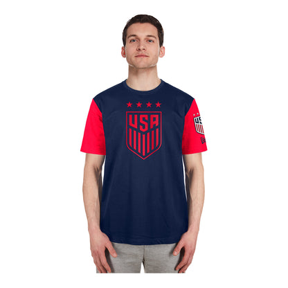 Men's New Era USWNT Striped Navy Tee - Front View