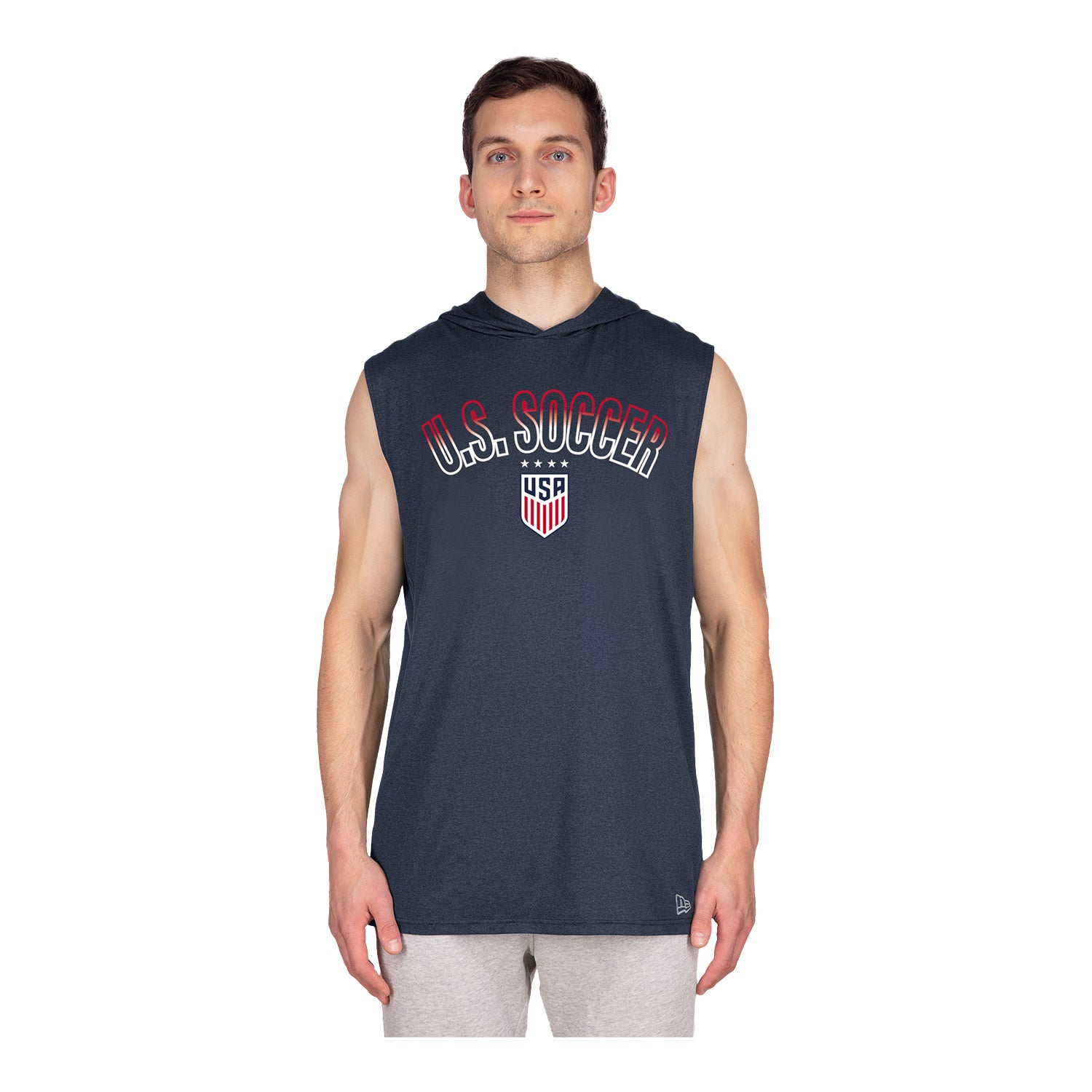 Men's New Era USWNT Navy Sleeveless Hoodie - Front View