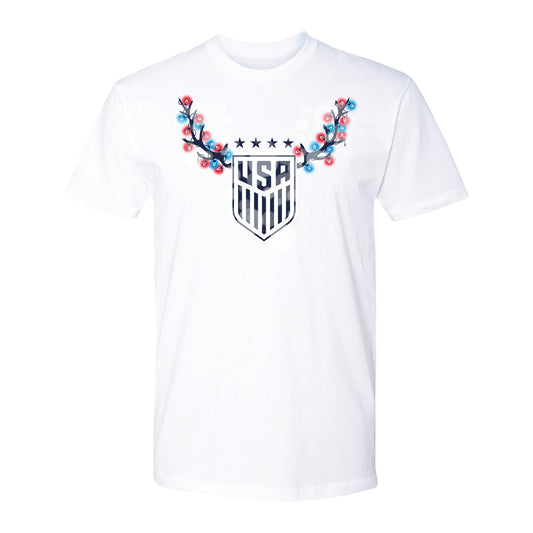 Unisex USWNT Holiday Light Up Crest White Tee - Front View