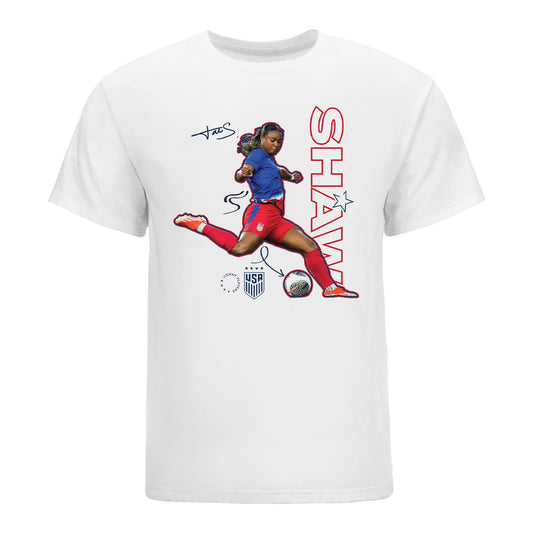 Unisex USWNT Jaedyn Shaw White Tee - Front View