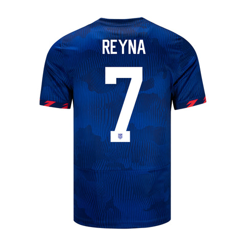 Men's Nike USMNT 2023 Away Reyna 7 Stadium Jersey in Blue - Back View