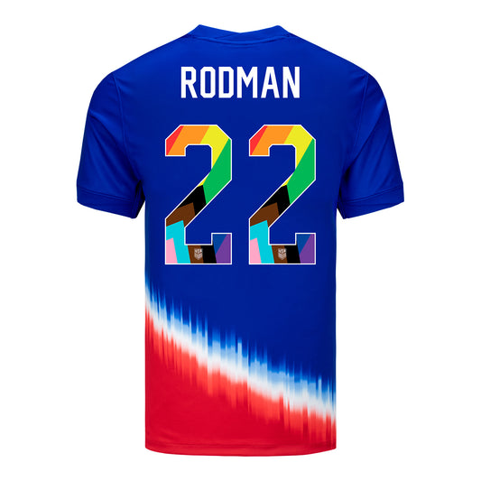 Men's Nike USWNT 2024 Pride Away Rodman 22 Stadium Jersey - Back View