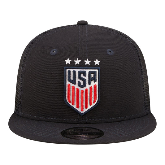 Kids New Era USWNT 9Fifty Trucker Navy Hat - Front View