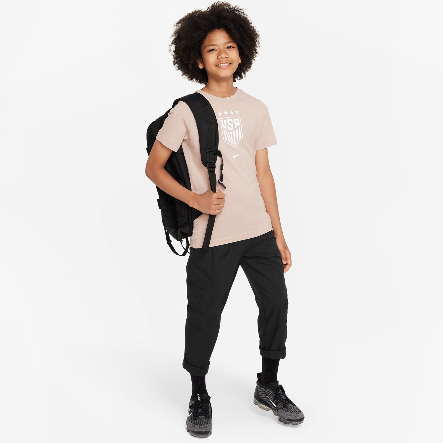 Youth Nike USWNT Crest Stone Tee - Model View