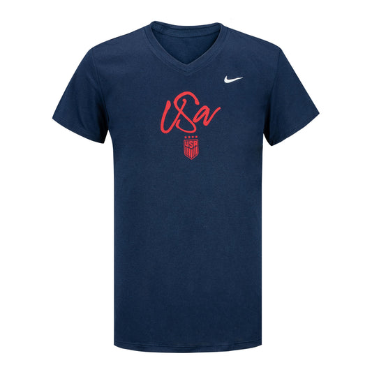 Girls Nike USWNT Script Navy Tee - Front View