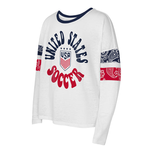 Girls USWNT Outerstuff Knockout White Long Sleeve - Front View