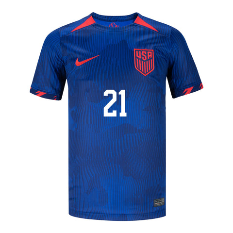 Youth Nike USMNT 2023 Away Weah 21 Stadium Jersey - Front View