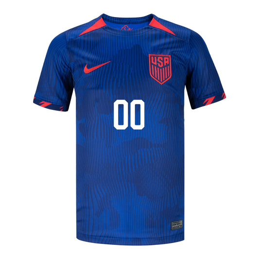 Youth Nike USMNT 2023 Personalized Away Stadium Jersey in Blue - Front View