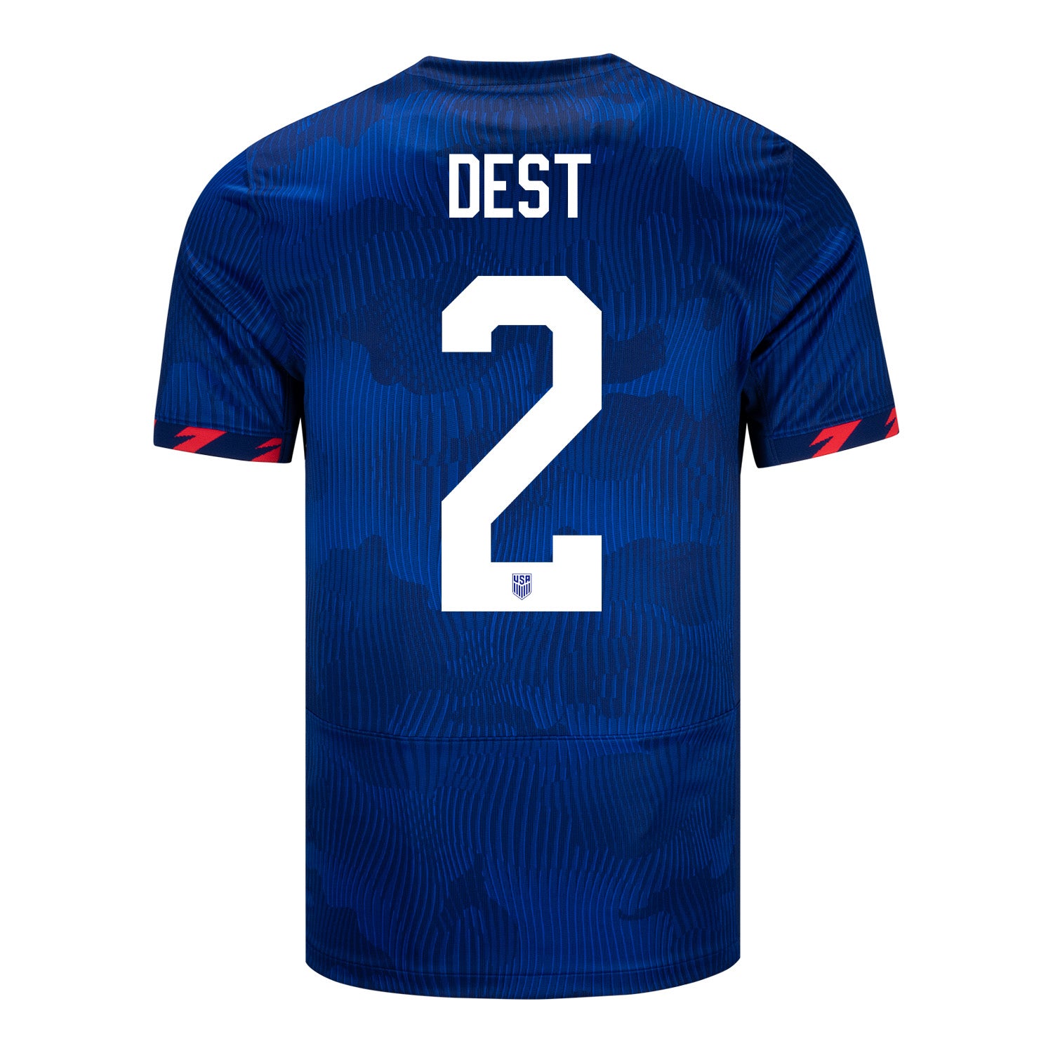 Men's Nike USMNT 2023 Away Dest 2 Stadium Jersey in Blue - Back View