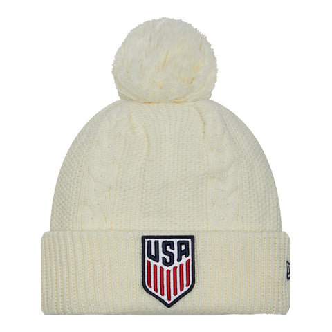 Women's New Era USMNT Cable Knit White Hat - Front View