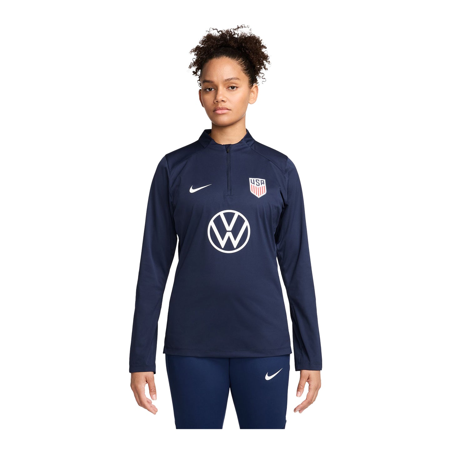 Women's Nike USA VW Strike Quarter Zip Drill Navy Top - Front View