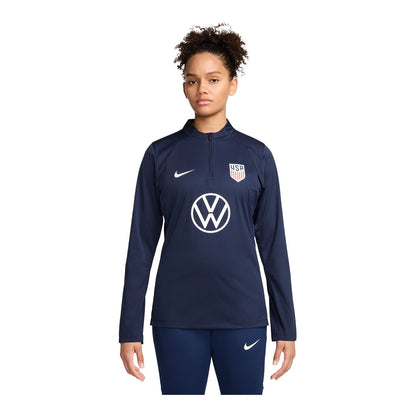 Women's Nike USA VW Strike Quarter Zip Drill Navy Top - Front View