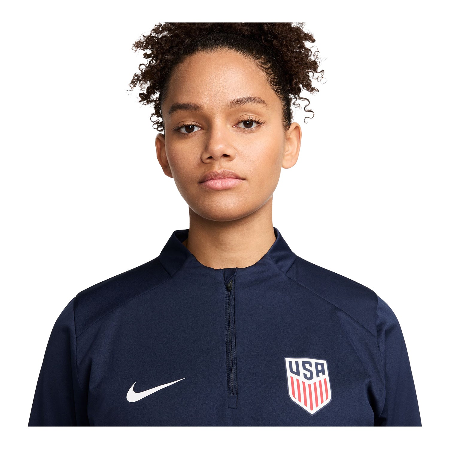 Women's Nike USA VW Strike Quarter Zip Drill Navy Top - Collar View