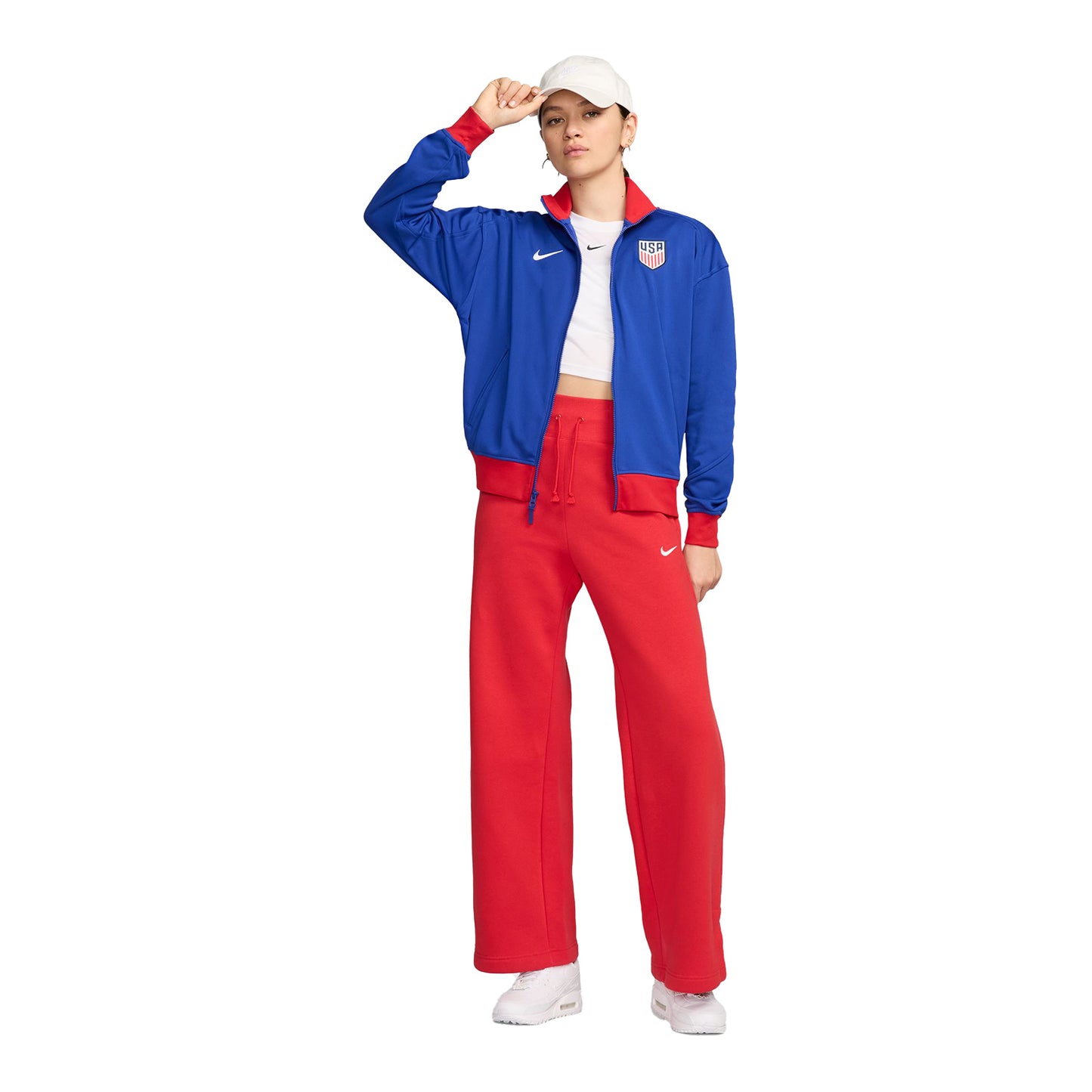 Women's Nike USMNT Academy Pro Anthem Royal Full-Zip Jacket - Full Body Unzipped View