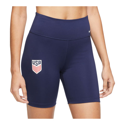 Women's Nike USMNT 2023 Mid-Rise Blue Biker Shorts - Front View