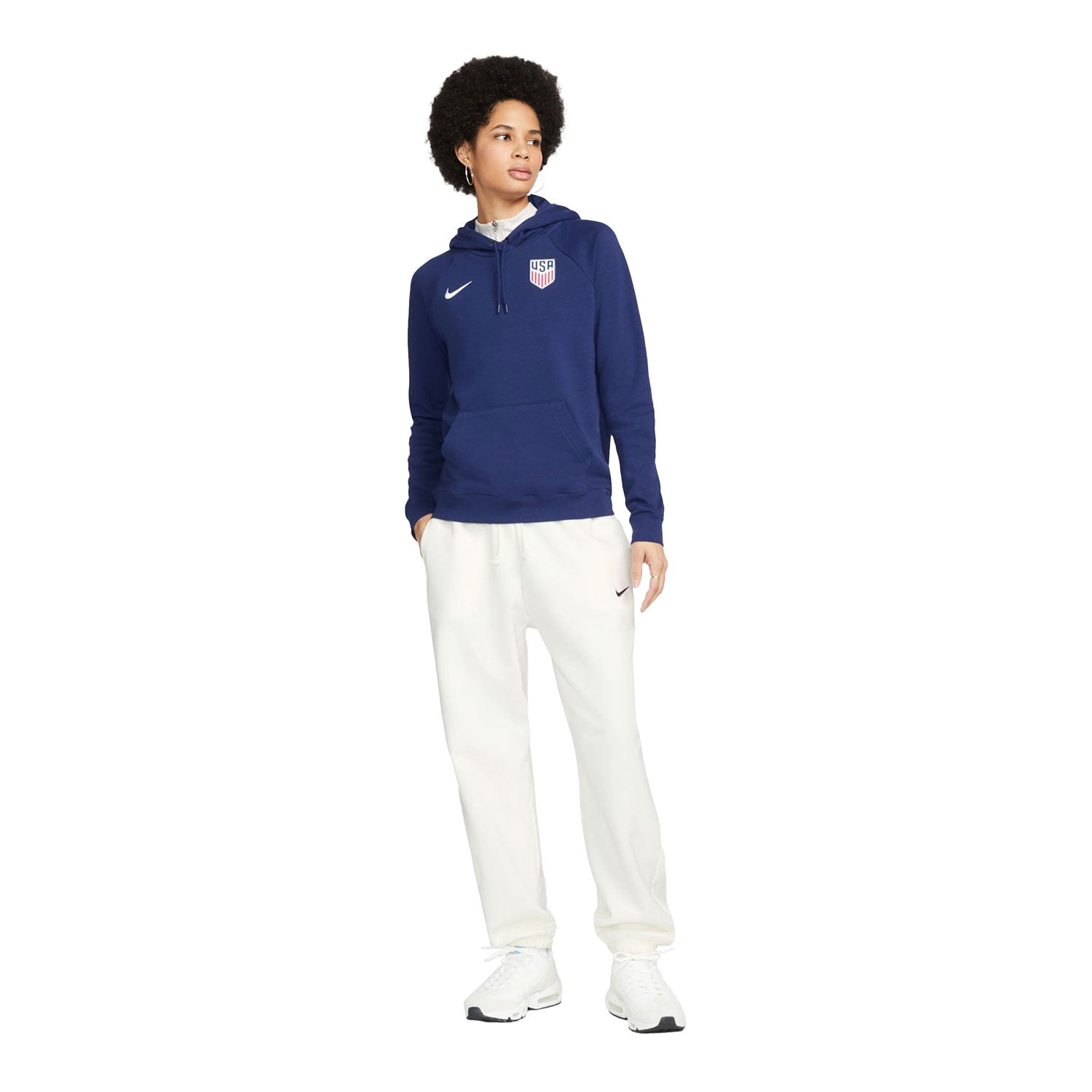 Women's Nike USA 2023 Casual Crest Navy Hoodie - Model View