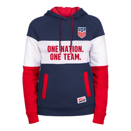 Women's New Era USMNT Heather Navy Color Block Hoodie - Front View