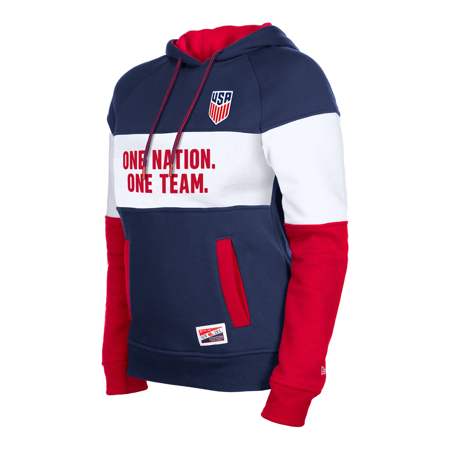 Women's New Era USMNT Heather Navy Color Block Hoodie - Front Side View