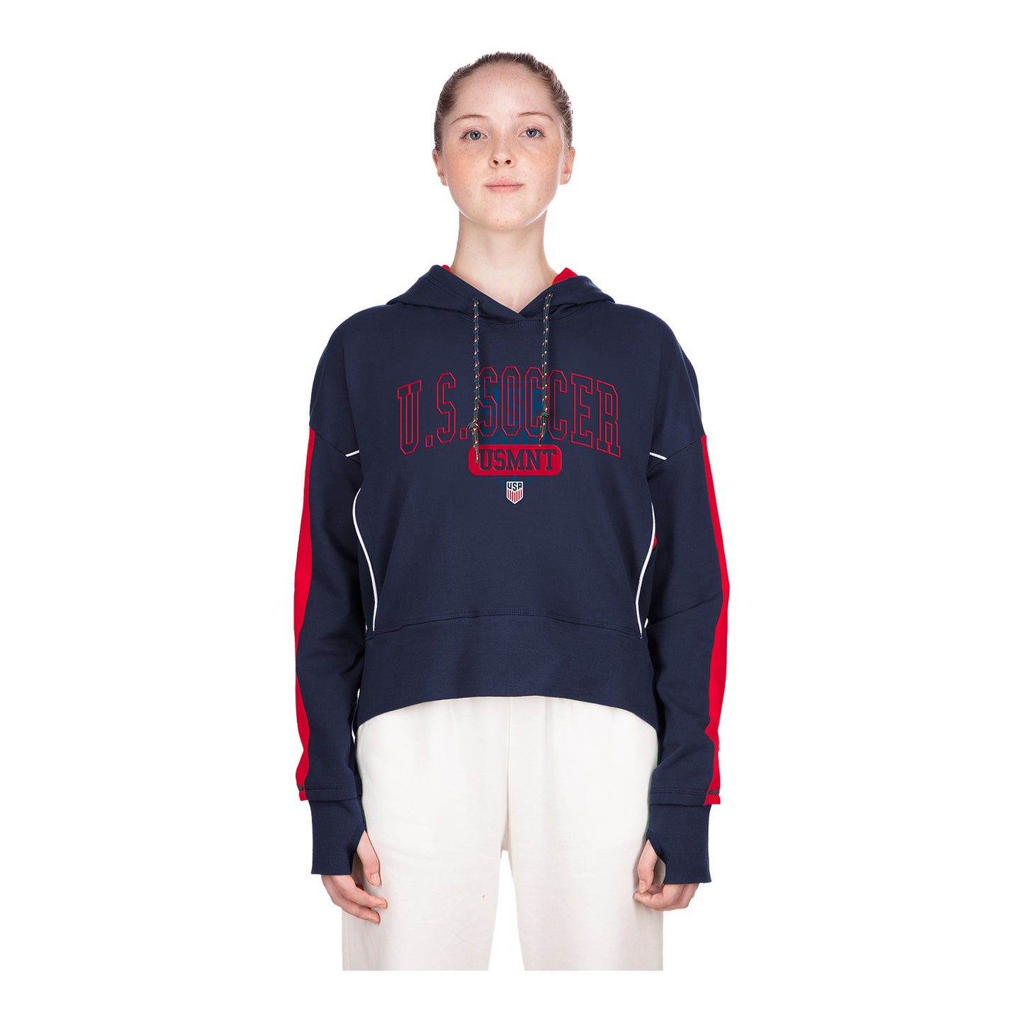 Women's New Era USMNT High-Low Navy Hoodie - Front View