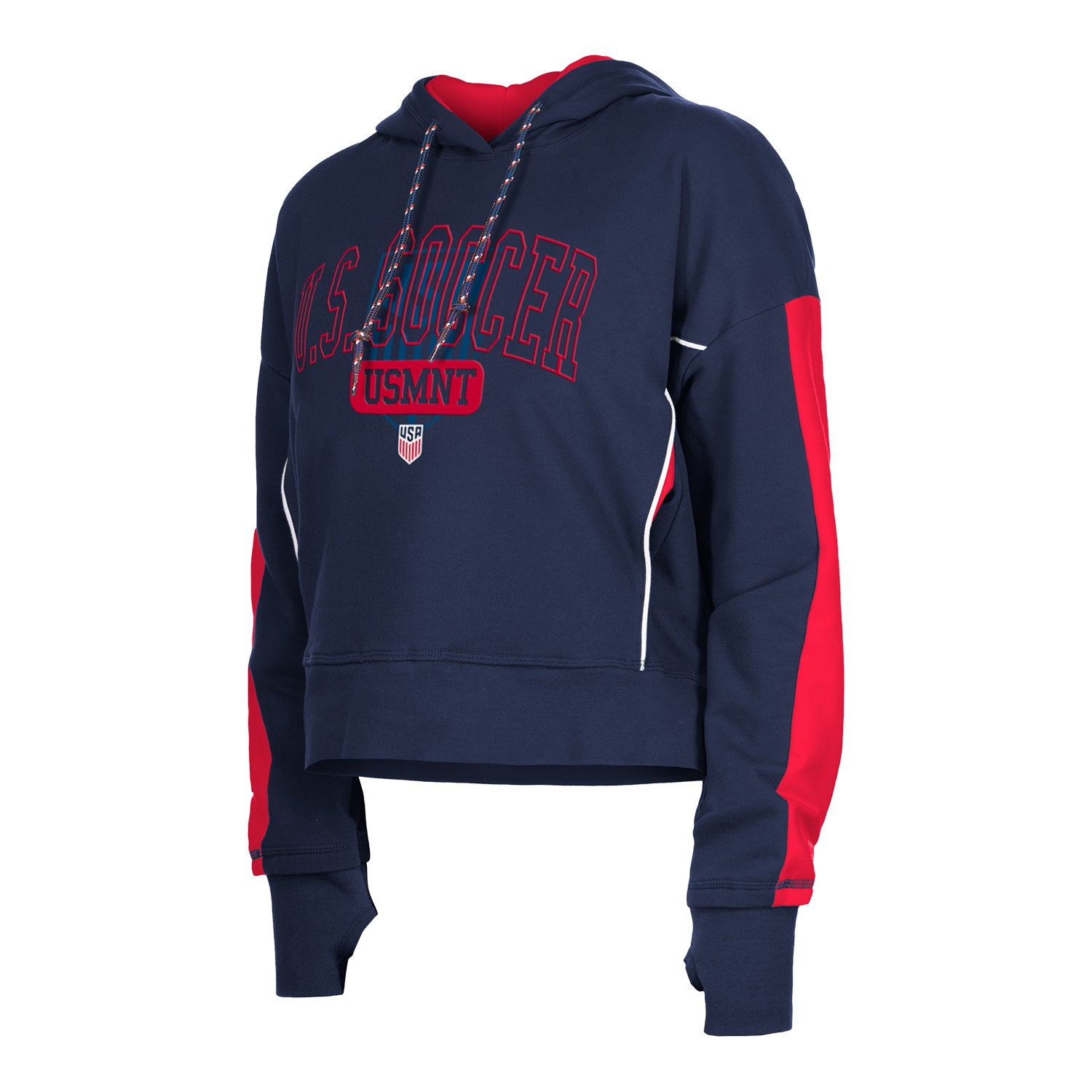 Women's New Era USMNT High-Low Navy Hoodie - Front Side View