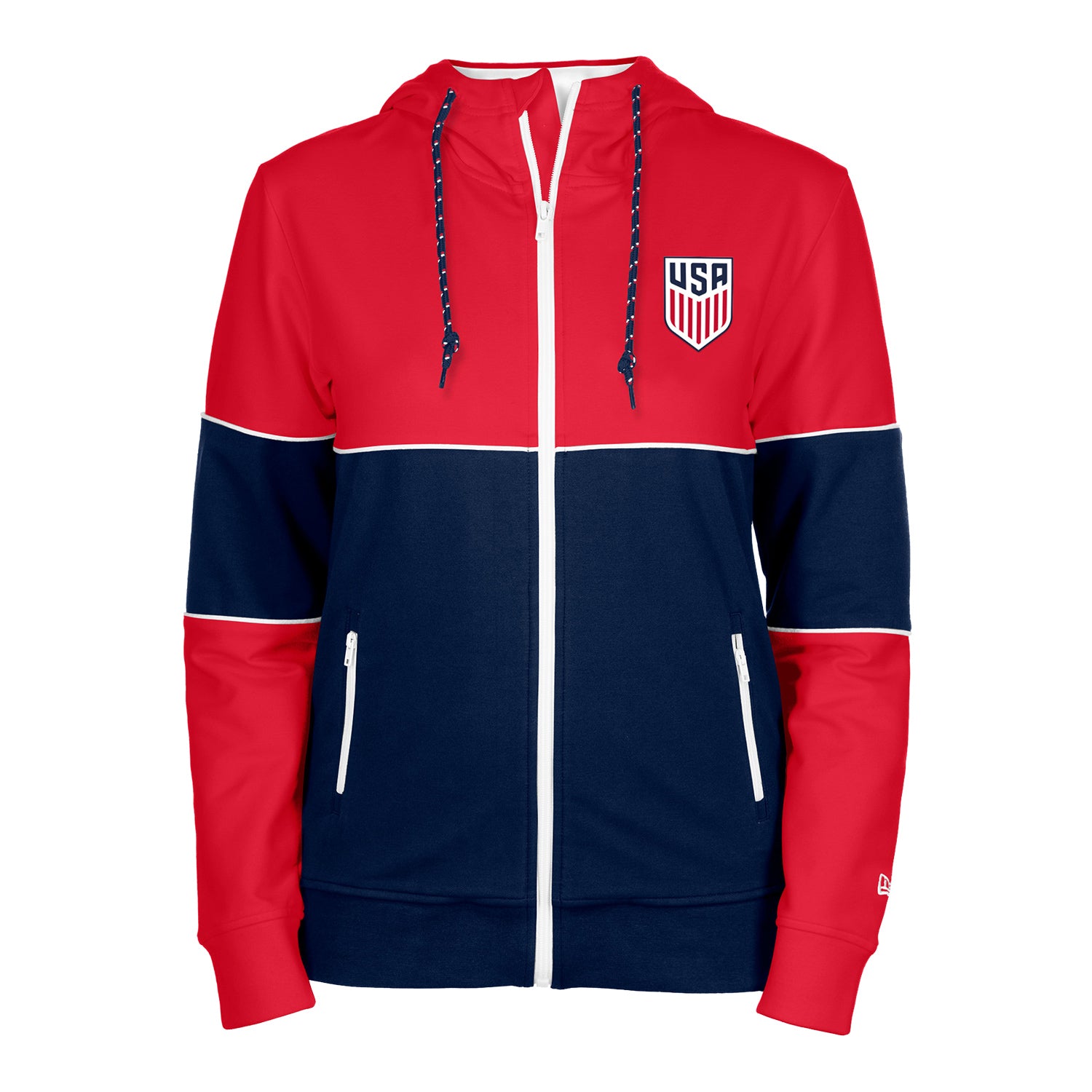 Women's New Era USMNT Full Zip Blocked Red Hoodie - Front View