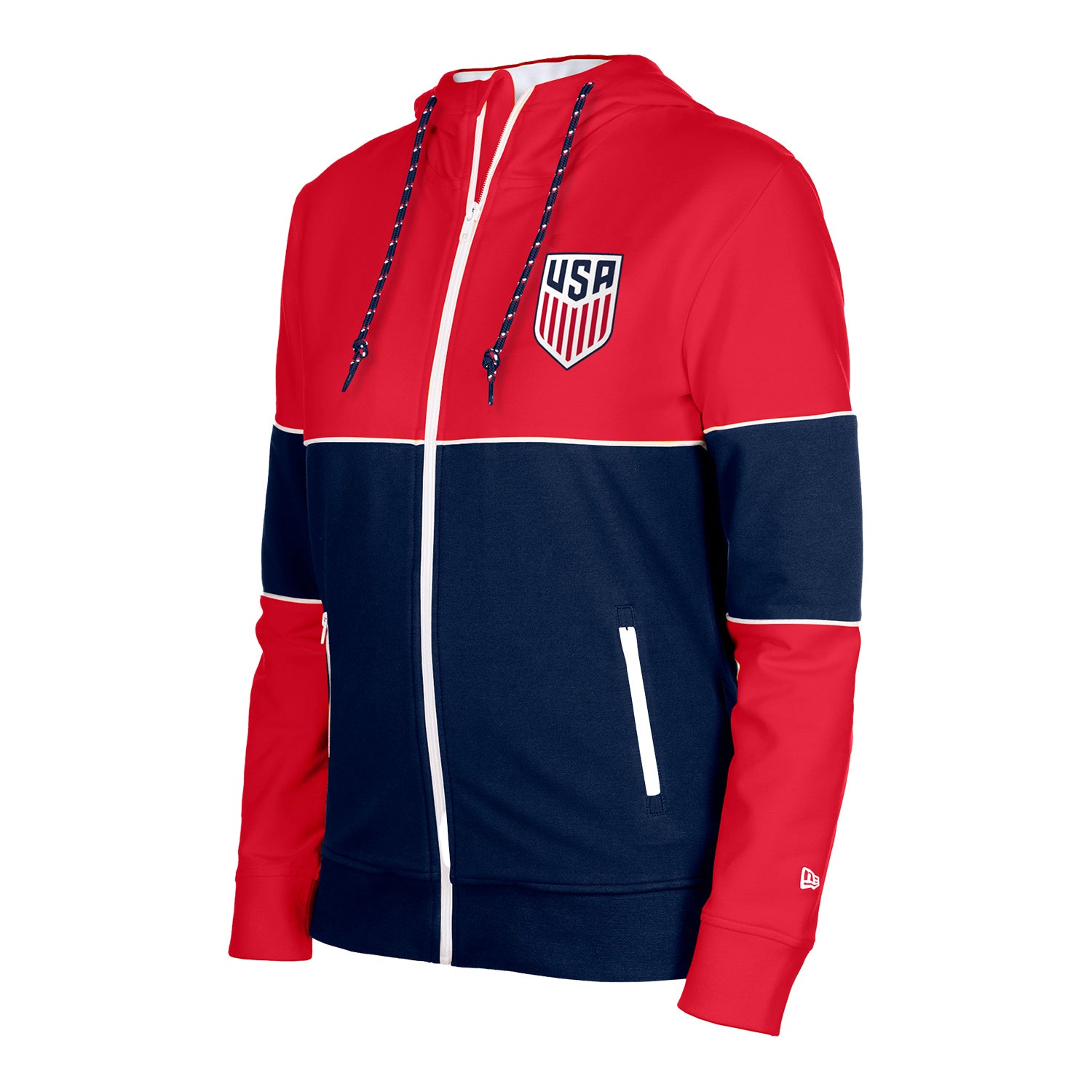 Women's New Era USMNT Full Zip Blocked Red Hoodie - Front Side View