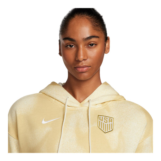 Women's Nike USA Fleece Yellow Hoodie - Collar View