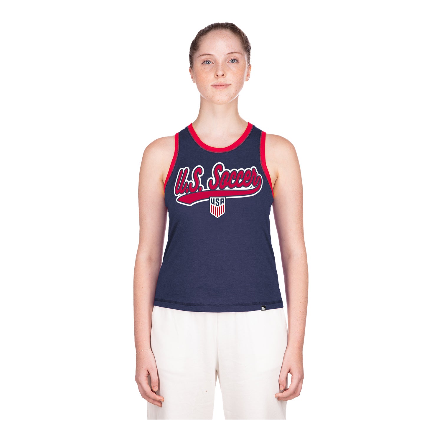 Women's New Era USMNT Navy Heathered Tank - Front View