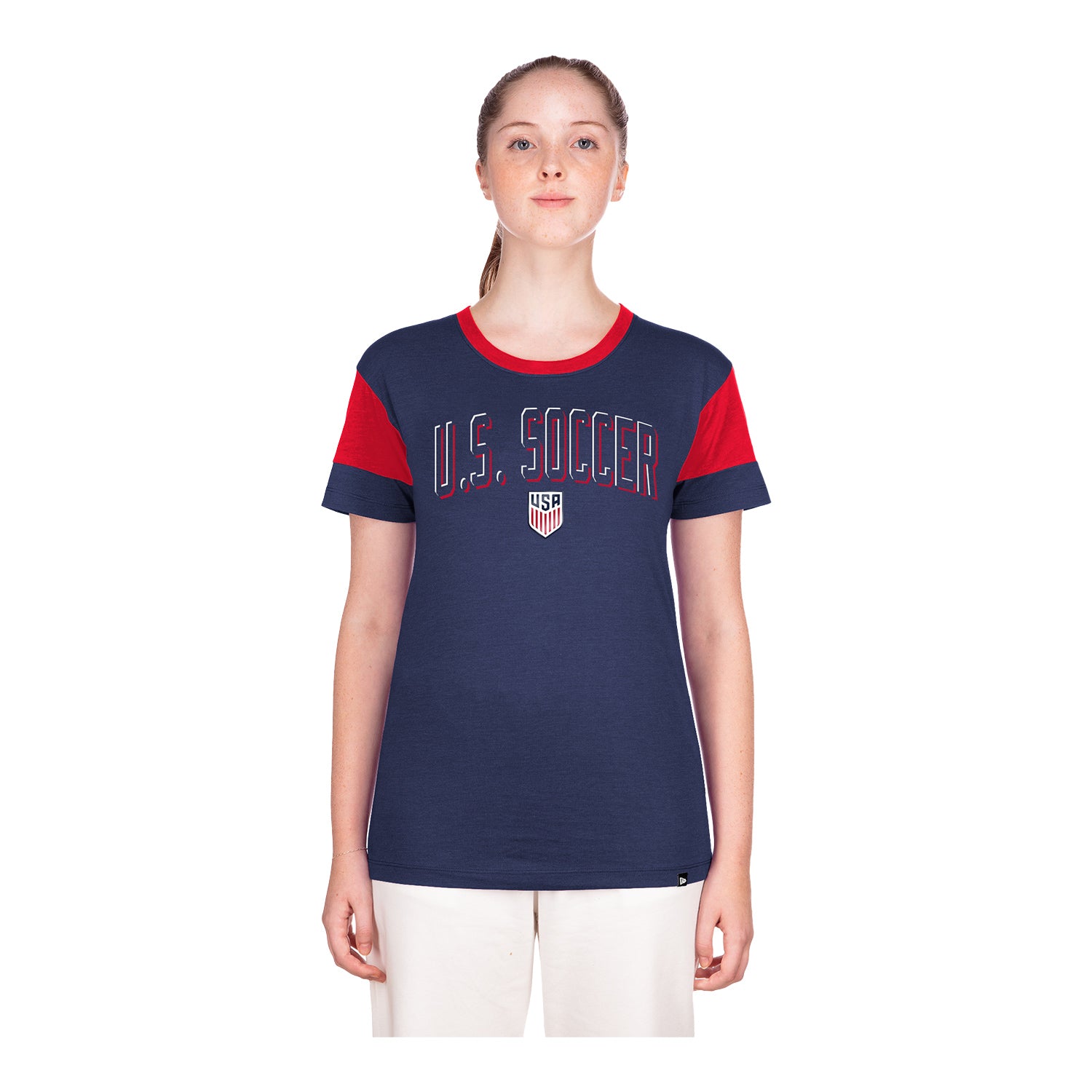 Women's New Era USMNT Navy Cropped Tee - Front View