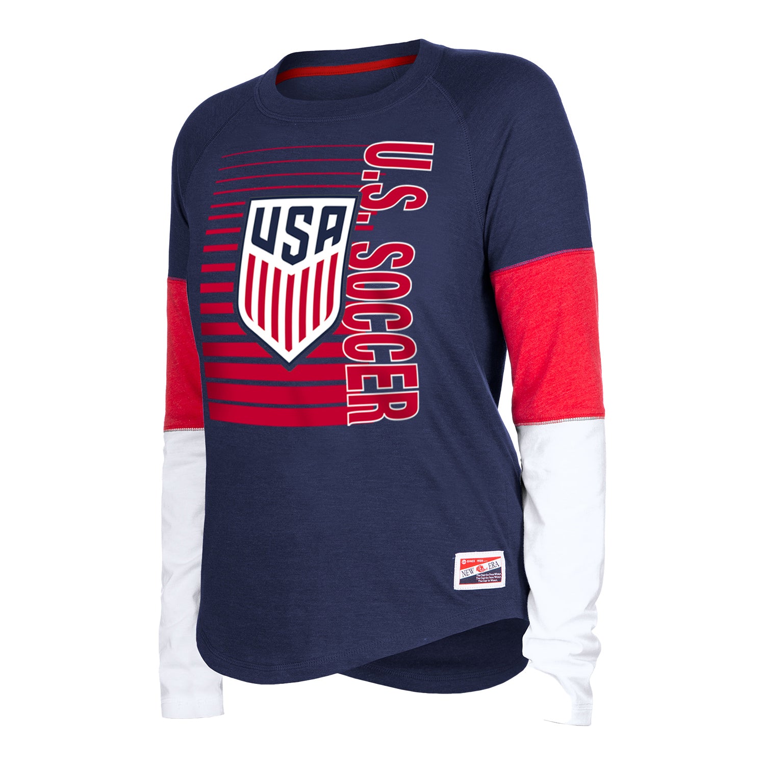 Women's New Era USMNT Colorblock Navy L/S Tee - Front Side View