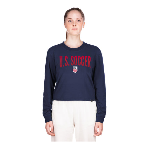Women's New Era USMNT Cropped Navy L/S Tee - Front View