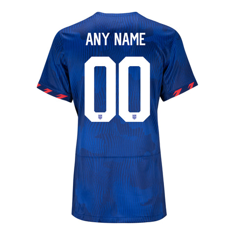 Women's Nike USWNT 2023 Away Personalized Match Jersey in Blue - Back View