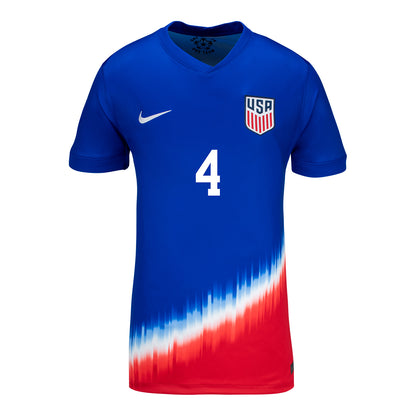 Women's Nike USMNT 2024 American Icon Away Adams 4 Stadium Jersey - Front View
